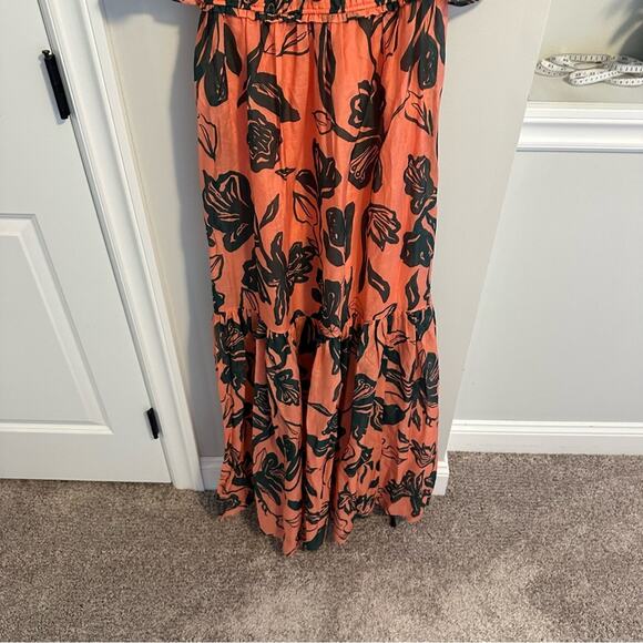 Tanya Taylor Pink Green Leaf Silk Cotton Maxi Dress 4 - Picture 12 of 16